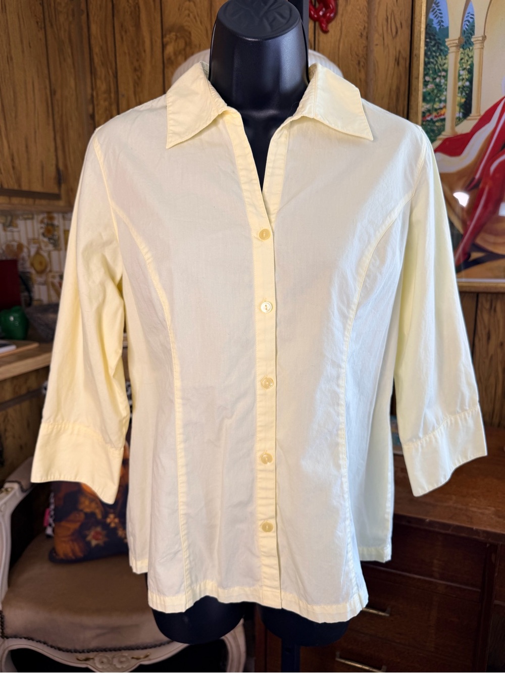 Style & Co Classic Light Yellow Button-Down Shirt with Collared Neck
